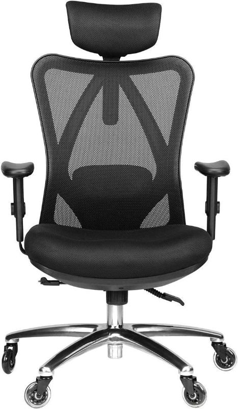 Photo 1 of Duramont Ergonomic Office Chair - Adjustable Desk Chair with Lumbar Support and Rollerblade Wheels - High Back Chairs with Breathable Mesh - Thick Seat Cushion, Head, and Arm Rests - Reclines


//used //missing hardware 