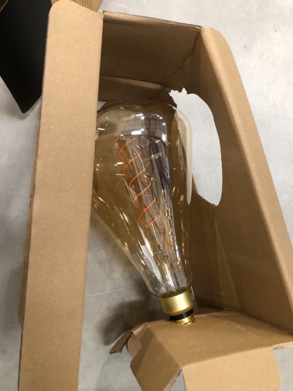 Photo 2 of 60-Watt Equivalent ST52 Dimmable Spiral Filament Oversized Amber Glass E26 Vintage Edison LED Light Bulb, Warm White