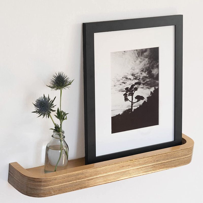 Photo 1 of Birch Plywood Floating Shelf Picture Ledge with Radius Corners | 20" Wide x 4" Deep Gold Floating Shelves | Excellent Picture Ledge Shelf or Photo Ledge with The Appeal of a Minimalistic Book Shelf.

