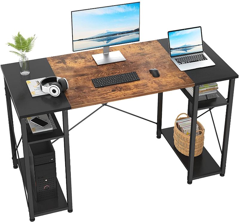 Photo 1 of Ecoprsio Computer Desk, 47 Inch Home Office Desk with 4 Storage Shelves, Industrial Study Writing Table Sturdy Simple Laptop PC Desk with Splice Board, Rustic and Black 23.6 x 47.2 x 29.5 inches

