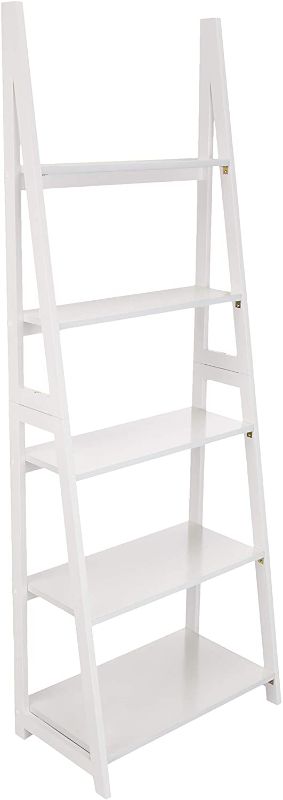 Photo 1 of Amazon Basics Modern 5-Tier Ladder Bookshelf Organizer with Solid Rubber Wood Frame, White
24.8 x 14 x 70.1 inches