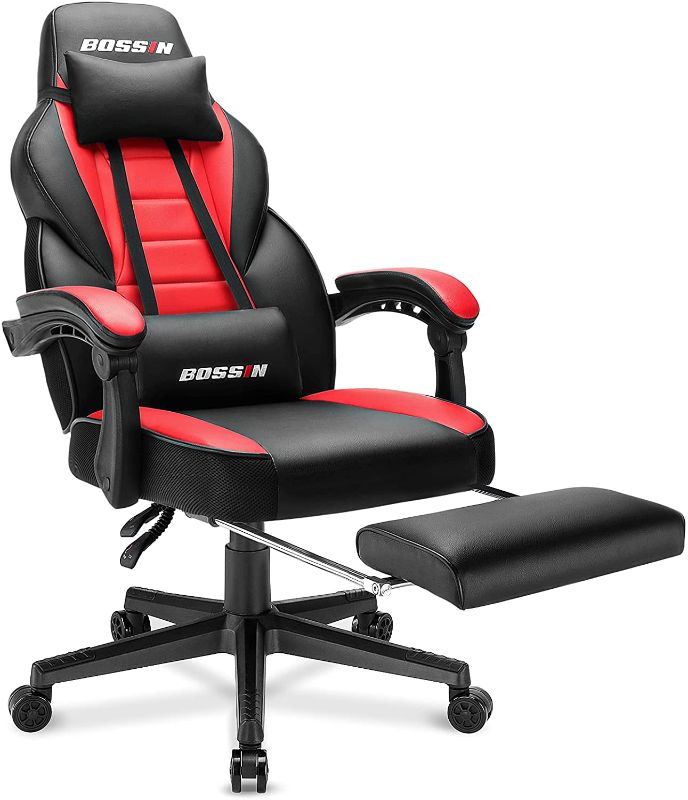 Photo 1 of 
BOSSIN Racing Style Gaming Chair, 400LBS Leather Computer Desk Chair with Footrest and Headrest, Ergonomic Heavy Duty Design, Large Size High-Back E-Sports,...
Color:Red