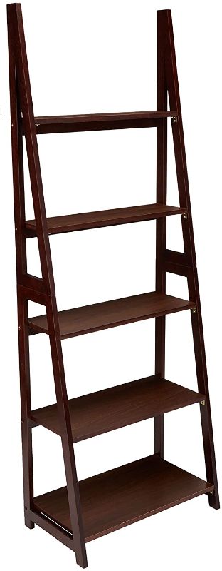 Photo 1 of 
Amazon Basics Modern 5-Tier Ladder Bookshelf Organizer with Solid Rubber Wood Frame, Espresso
Color:Espresso