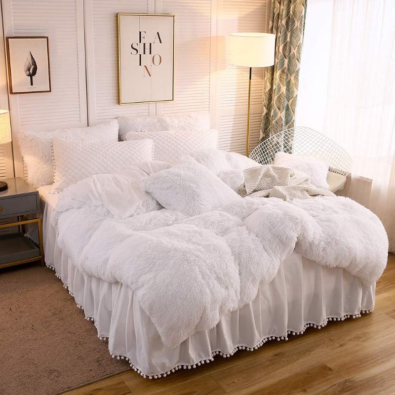 Photo 1 of 
LIFEREVO Luxury Shaggy Plush Duvet Cover 1 PC Crystal Velvet Mink Reverse Ultra Soft Hidden Zipper Closure (White, Queen)