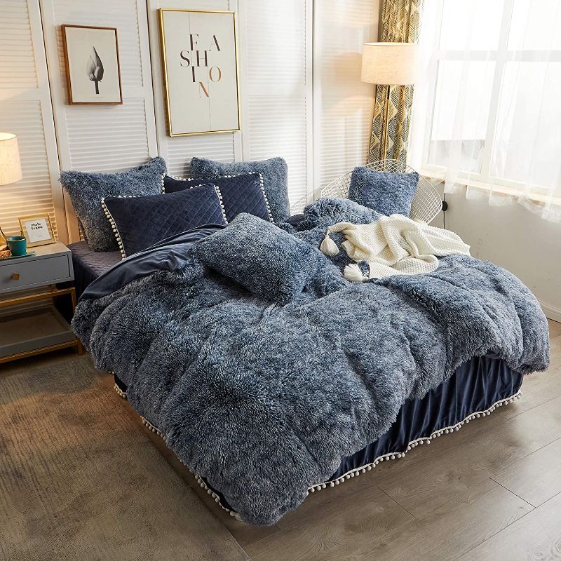 Photo 1 of 
LIFEREVO Luxury Shaggy Plush Duvet Cover 1 PC Crystal Velvet Mink Reverse Ultra Soft Hidden Zipper Closure (Ombre Navy Blue, Queen)