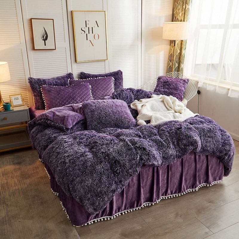 Photo 1 of 
LIFEREVO Luxury Shaggy Plush Duvet Cover 1 PC Crystal Velvet Mink Reverse Ultra Soft Hidden Zipper Closure (Ombre Purple, Queen)