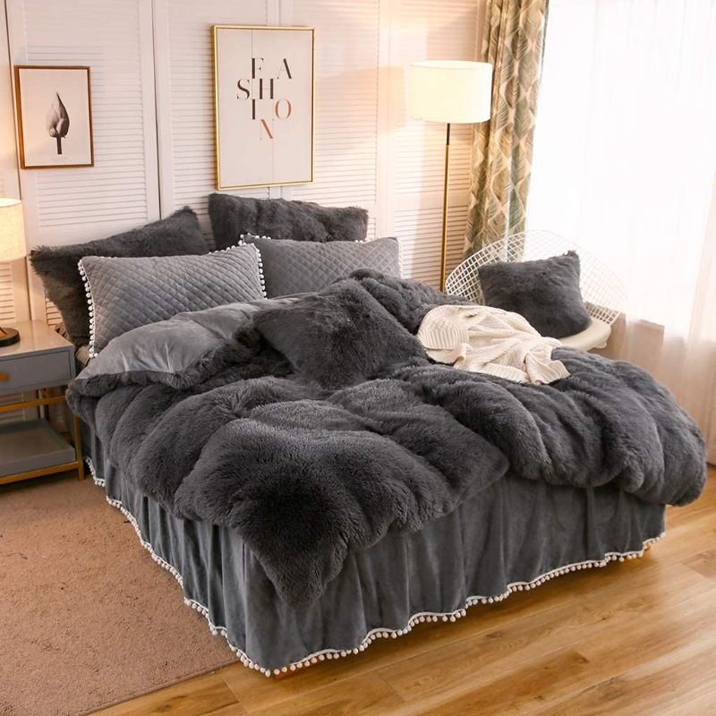 Photo 1 of 
LIFEREVO Luxury Shaggy Plush Duvet Cover 1 PC Crystal Velvet Mink Reverse Ultra Soft Hidden Zipper Closure (Dark Gray, Queen)