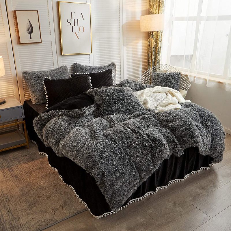 Photo 1 of 
LIFEREVO Luxury Shaggy Plush Duvet Cover 1 PC Crystal Velvet Mink Reverse Ultra Soft Hidden Zipper Closure (Ombre Black, Queen