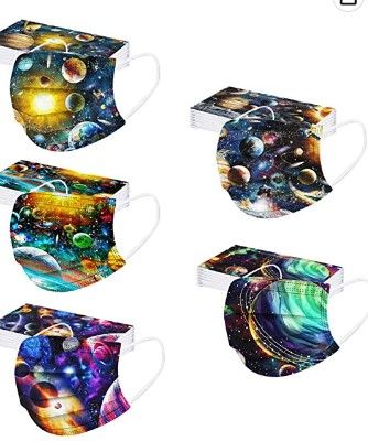 Photo 1 of (X2) 50PC Kids Disposable Face_masks Boys Planets Galaxy Space Universe Cosmos Star Printed Childrens Disposable Face_mask with Designs for Girls 3 Ply Non-woven Breathable, Mixed #A
