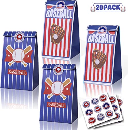 Photo 1 of 2 SETS ** Baseball Gift Bags Premium Baseball Party Treat Bags Goodies Bag with Stickers for Baseball Party Favors Supplies Decorations,Kids Adults Sports Theme Birthday Party,MLB Game Celebration 24 Pack
