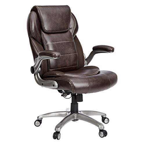 Photo 1 of AmazonCommercial Ergonomic High-Back Bonded Leather Executive Chair with Flip-up Arms and Lumbar Support, Brown