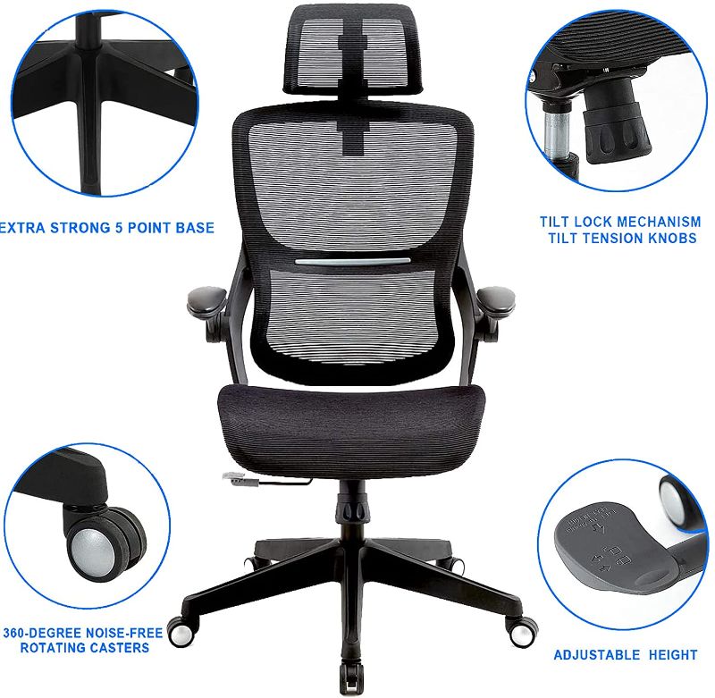 Photo 1 of Ergonomic Office Chairs, Mesh Desk Chair with Adjustable Headrest and Seat Height, Flip-up Armrest Executive Chair, High Back Computer Chair, 
