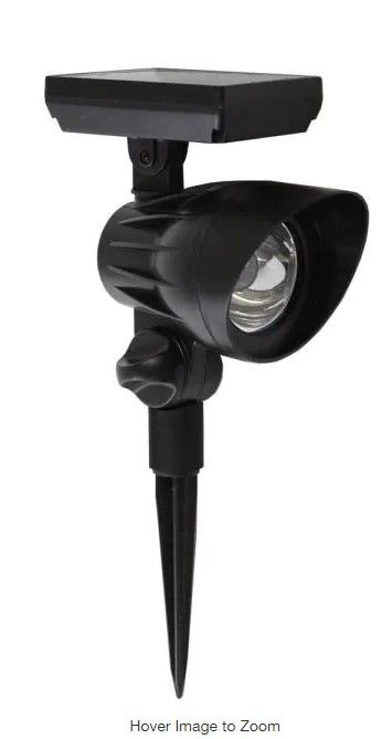 Photo 1 of 50 Lumens Solar Black Outdoor LED Landscape Spotlight
PACK OF 4 
AS IS USED, MISSING STAKE, PLEASE SEE PHOTOS 