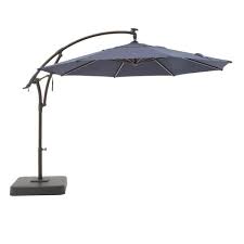 Photo 1 of 11 ft. Aluminum Cantilever Solar LED Offset Outdoor Patio Umbrella in Midnight Navy Blue
