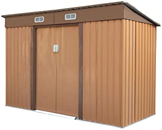 Photo 1 of **box 2 only** JAXPETY 4.2' x 9.1' Outdoor Storage Shed Garden Shed Utility Tool Storage House Backyard Lawn Building with Sliding Door, Brown
