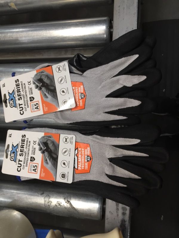 Photo 2 of 2 pack) Extra Large Cut Resistant Gray Breathable Nitrile Work Gloves
