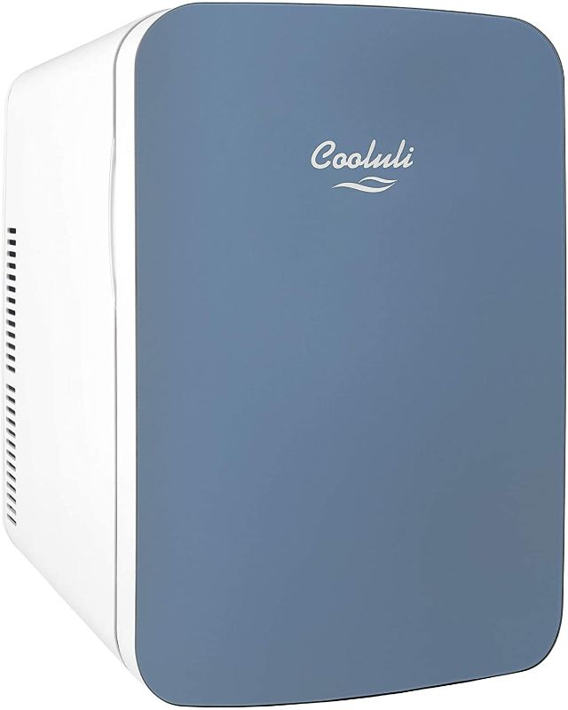 Photo 1 of Cooluli 15L Mini Fridge for Bedroom - Car, Office Desk & College Dorm Room - 12v Portable Cooler & Warmer for Food, Drinks, Skincare, Beauty & Makeup - AC/DC Small Refrigerator with Glass Front, Blue

