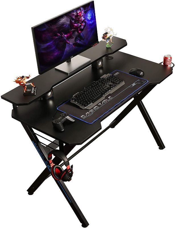 Photo 1 of PARTS ONLY**
JJS 48" Home Office Gaming Computer Desk with Removable Monitor Stand, X Shaped Large Gamer Workstation PC Table with Cup Holder Headphone Hook Speaker Storage Free Mouse pad, Black
