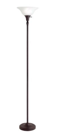 Photo 1 of 72 in. Bronze Torchiere Floor Lamp with Alabaster Glass Shade
