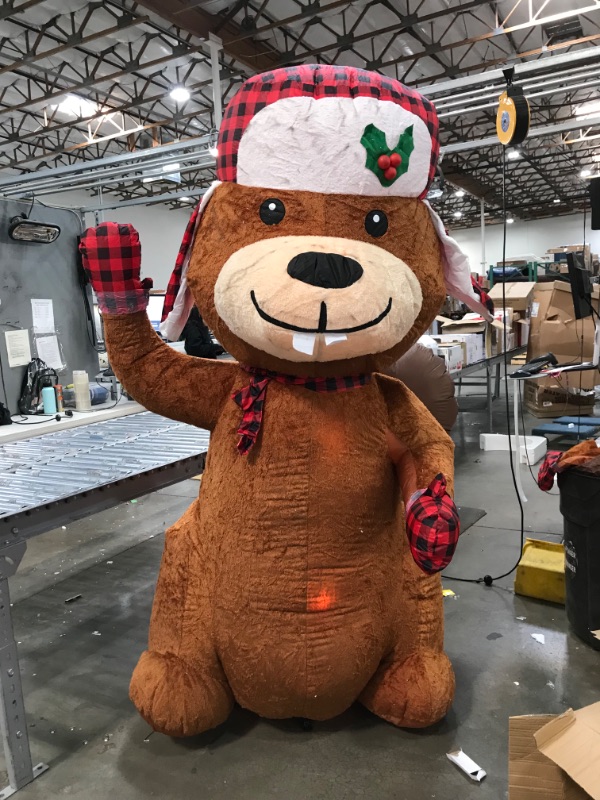 Photo 3 of 7 ft Pre-Lit LED Airblown Plush Fabric Beaver Christmas Inflatable
