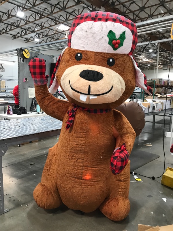 Photo 2 of 7 ft Pre-Lit LED Airblown Plush Fabric Beaver Christmas Inflatable
