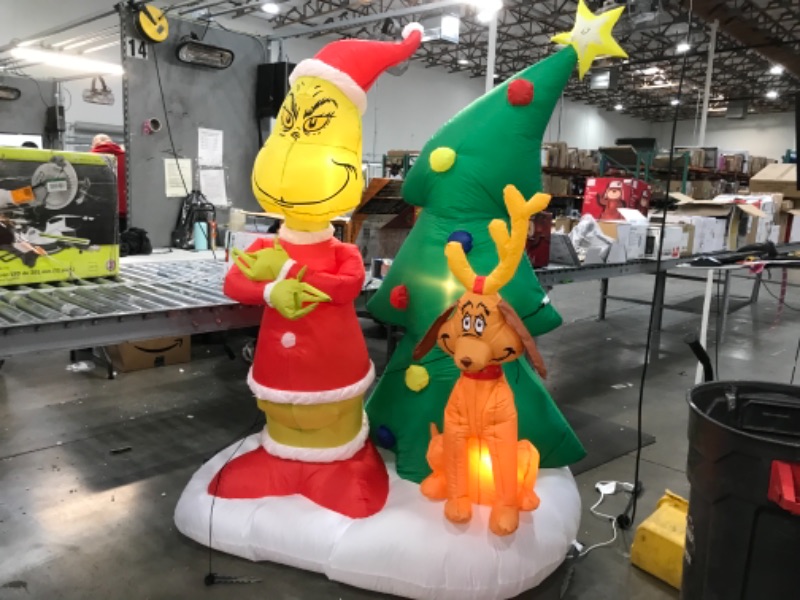 Photo 2 of 6 ft Pre-Lit LED Dr. Seuss Airblown Grinch and Max with Tree Christmas Inflatable
