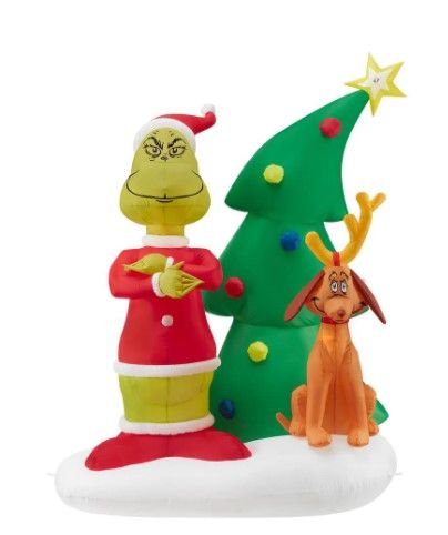 Photo 1 of 6 ft Pre-Lit LED Dr. Seuss Airblown Grinch and Max with Tree Christmas Inflatable
