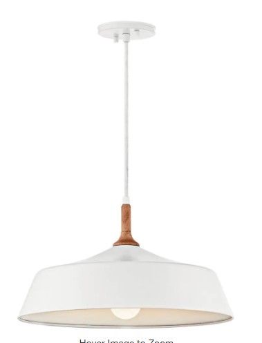 Photo 1 of Danika 1-Light White Pendant Light with Wood Accents
