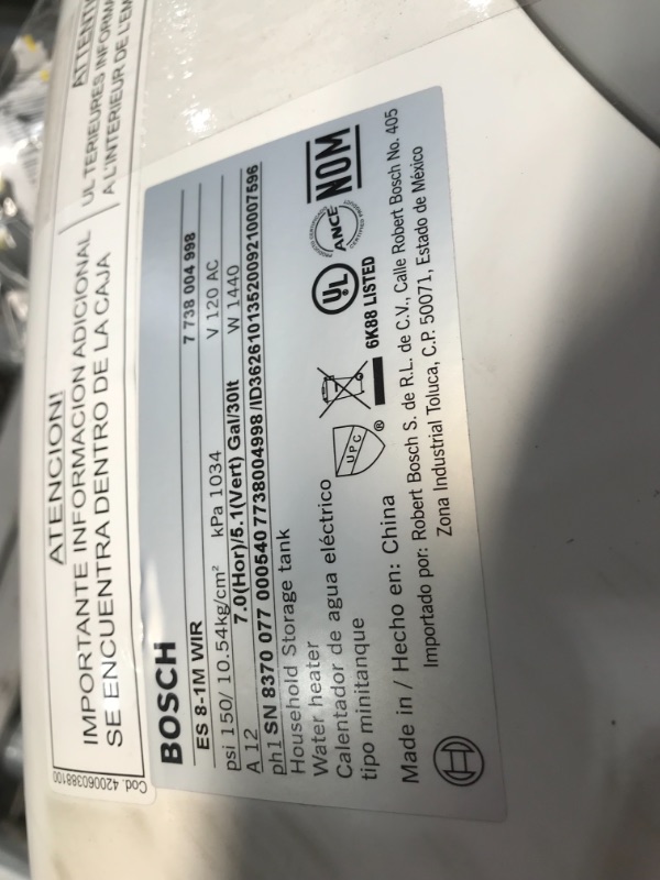 Photo 4 of Bosch Electric Mini-Tank Water Heater Tronic 3000 T 7-Gallon (ES8) - Eliminate Time for Hot Water - Shelf, Wall or Floor Mounted
