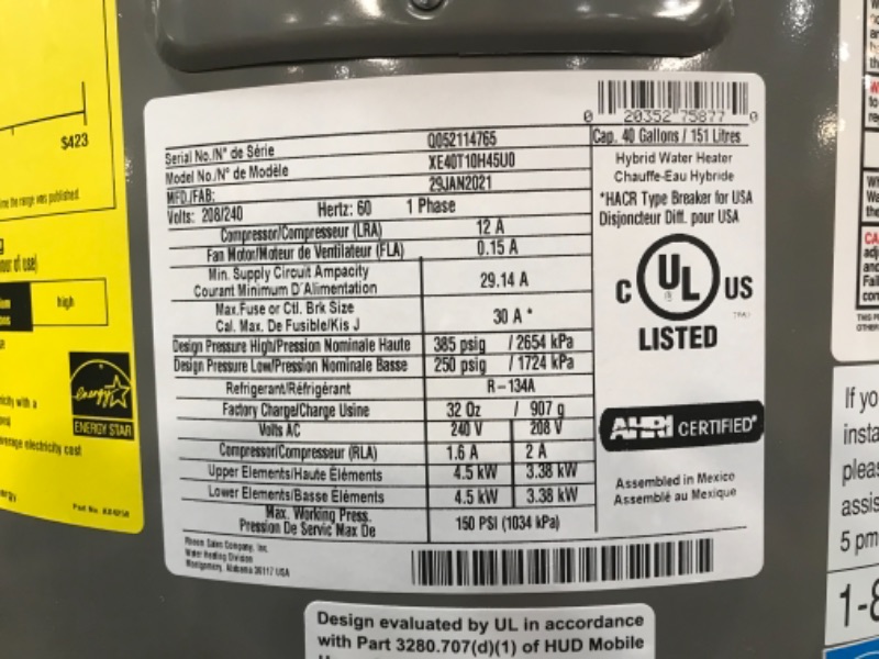 Photo 3 of Performance Platinum 40 Gal. 10-Year Hybrid High Efficiency Smart Tank Electric Water Heater
