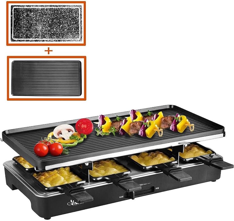 Photo 1 of Artestia Raclette Table Grill,1200W Electric Indoor Grill,8 Paddles Korean Bbq Grill,Cheese Raclette with Grill Stone and Non-Stick Reversible Alumin
