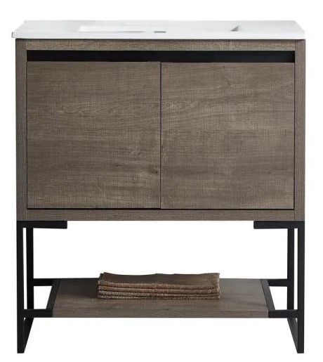 Photo 1 of **MISSING COUNTER TOP** Zurich Collection 30 in. Plaid Grey Oak Freestanding Bathroom Vanity Cabinet with Ceramics Counter Top
