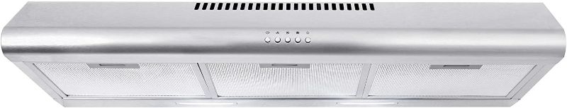 Photo 1 of Cosmo COS-5MU36 36 in. Under Cabinet Range Hood Ductless Convertible Duct, Slim Kitchen Stove Vent with 3 Speed Exhaust Fan, Reusable Filter and LED Lights in Stainless Steel, 36 inch
