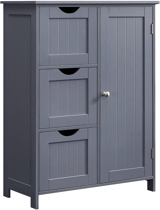 Photo 1 of **incomplete** VASAGLE Bathroom Storage Cabinet, Floor Cabinet with 3 Large Drawers and 1 Adjustable Shelf, 23.6 x 11.8 x 31.9 Inches, Gray UBBC049G01
