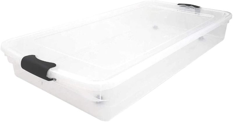 Photo 1 of **BOTH CONTAINER ARE BROKEN IN ONE CORNER**
HOMZ 3470CLGRDC.02 Clear underbed Storage Container with lid, 60 Quart, Grey, 2 Count
