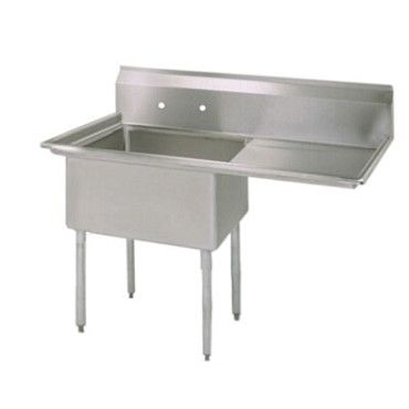 Photo 1 of **MISSING HARDWARE TO ATTACH LEGS**CORNERS ARE SLIGHTLY BENT**
Sink
one compartment
38-1/2"W x 23-13/16"D x 43-3/4"H overall size
18" wide x 18" front-to-back x 12" deep compartment
18" drainboard on right
9"H backsplash
8" OC splash mount faucet holes, 1