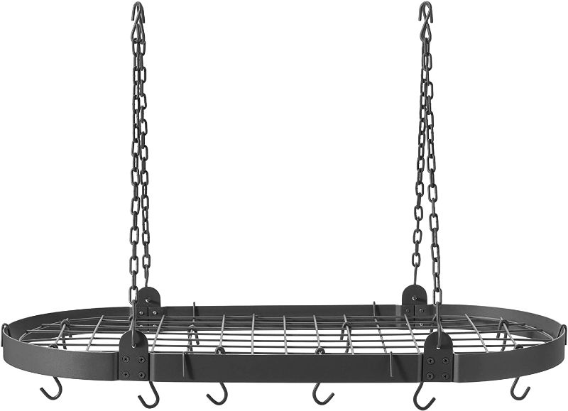 Photo 1 of **MISSING HARDWARE,HOOKS ,AND  MISSING HANGING CHAIN**
Old Dutch Medium Gauge Oval Hanging Pot Rack with Grid & 12 Hooks, Graphite 36" x 18"
