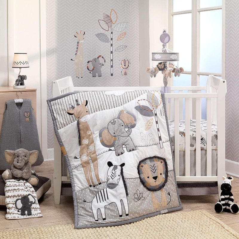 Photo 1 of **SIMILAR TO STOCK PHOTO**
Lambs & Ivy Jungle Safari Gray/Tan/White Nursery 6-Piece Baby Crib Bedding Set
