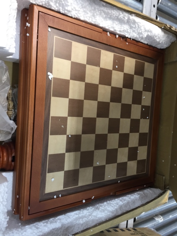 Photo 3 of **MISSING HARDWARE**
Hey! Play! Deluxe Chess & Backgammon Table by Trademark Games, Brown/White/Tan, 27x18.125x18.125
