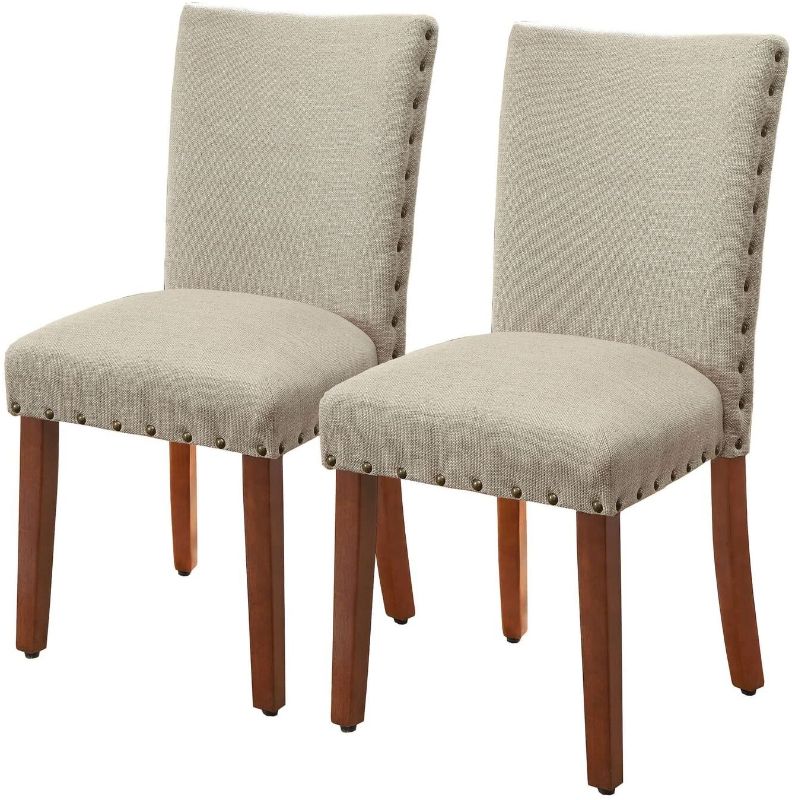 Photo 1 of **PREVIOUSLY OPENED, HARDWARE INCOMPLETE**
HomePop Parsons Classic Upholstered Accent Dining Chair with Nailheads, Set of 2, Burlap
