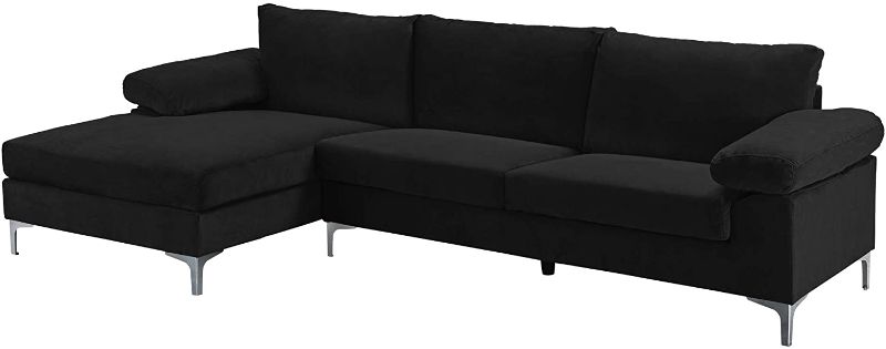 Photo 1 of **INCOMPLETE** BOX 2 OF 2 ONLY** BOX 1 OF 2 MISSING **\
Casa Andrea Milano llc Modern Large Velvet Fabric Sectional Sofa L Shape Couch with Extra Wide Chaise Lounge, Black
