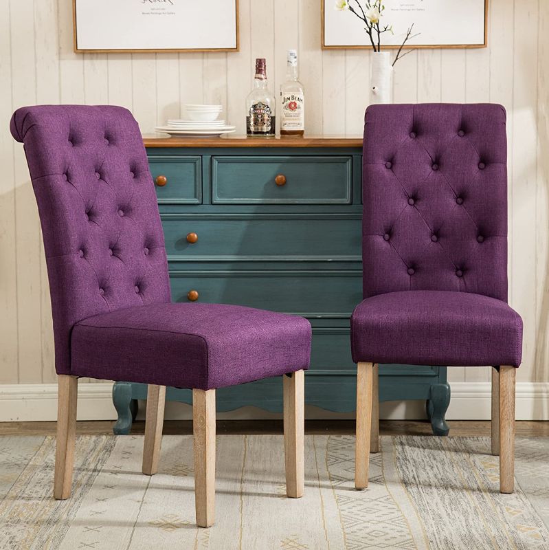 Photo 1 of **HARDWARE INCOMPLETE**
Roundhill Furniture Habit Solid Wood Tufted Parsons Purple Dining Chair, Set of 2
