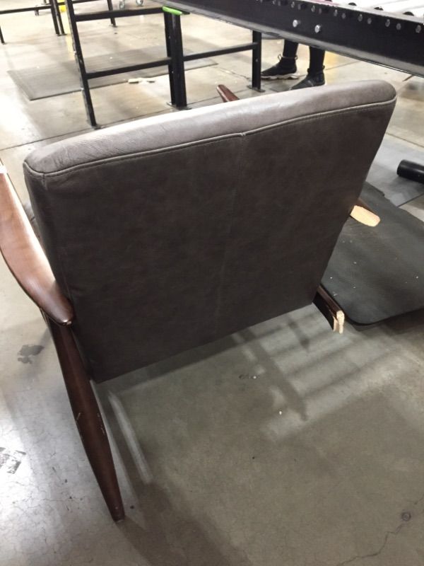 Photo 6 of **WOOD IS SPLINTERED AND BROKEN**ONE LEG IS MISSING **
Amazon Brand – Rivet Spear Mid-Century Modern Channel Tufted Leather Accent Chair with Wood Arms, 29.1"W, Taupe
