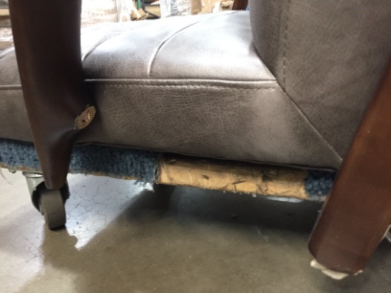 Photo 2 of **WOOD IS SPLINTERED AND BROKEN**ONE LEG IS MISSING **
Amazon Brand – Rivet Spear Mid-Century Modern Channel Tufted Leather Accent Chair with Wood Arms, 29.1"W, Taupe
