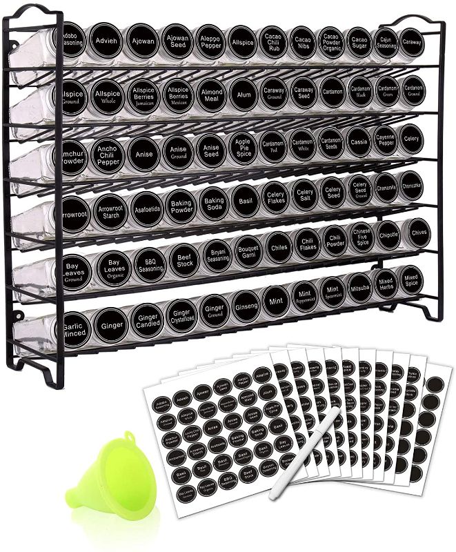 Photo 1 of **SIMILAR TO STOCK**
SWOMMOLY Spice Rack Organizer with 72 Empty Square Spice Jars, 340 Spice Labels with Chalk Marker and Funnel Complete Set,for Countertop,Cabinet or Wall Mount
