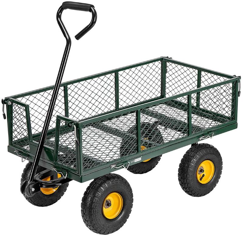 Photo 1 of **MISSING HARDWARE**
VIVOHOME Heavy Duty 880 Lbs Capacity Mesh Steel Garden Cart Folding Utility Wagon with Removable Sides and 4.10/3.50-4 inch Wheels (Green)
