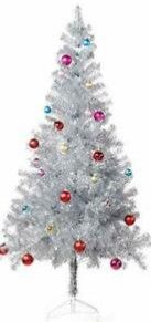 Photo 1 of **INCOMPLETE**
Wellwood 6 ft Silver Tinsel Christmas Tree with 24ct Assorted Ornament Set 
