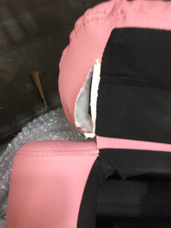 Photo 2 of **DAMAGE TO RECLINER REFER TO PHOTO**
Amazon Basics Faux Leather Kids/Youth Recliner with Armrest Storage, 3+ Age Group, Light Pink
