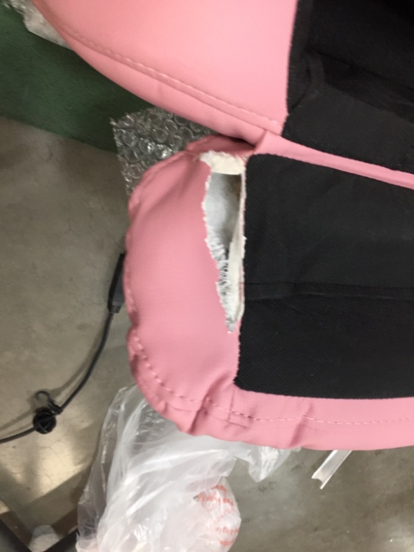 Photo 4 of **DAMAGE TO RECLINER REFER TO PHOTO**
Amazon Basics Faux Leather Kids/Youth Recliner with Armrest Storage, 3+ Age Group, Light Pink
