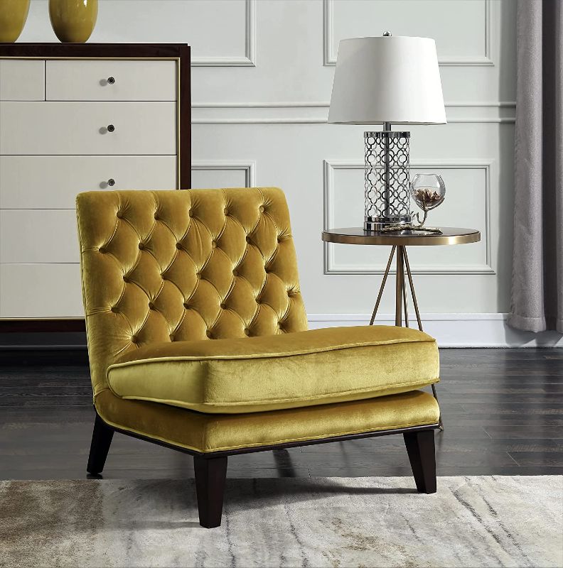 Photo 1 of **MISSING LEGS**
Iconic Home Achilles Modern Neo Traditional Tufted Velvet Slipper Accent Chair, Cognac, Gold
